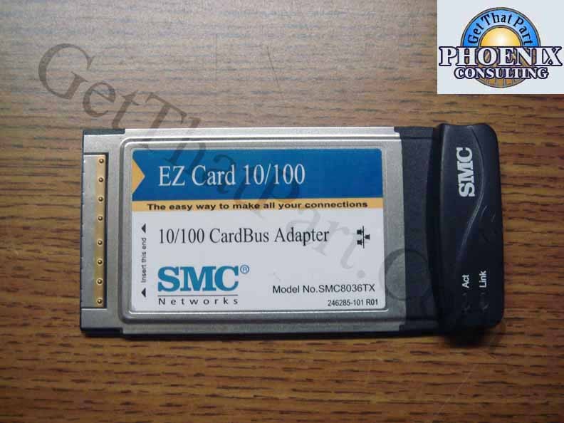SMC SMC8036TX PC Card 10/100 32-bit 10/100Mbps CardBus Adapter Ethernet 