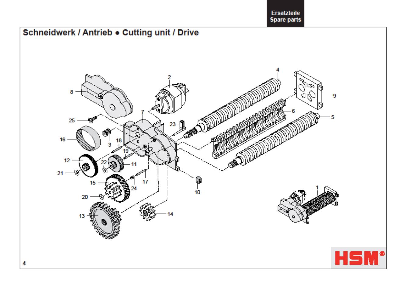 paper shredder cutting head exploded view diagram